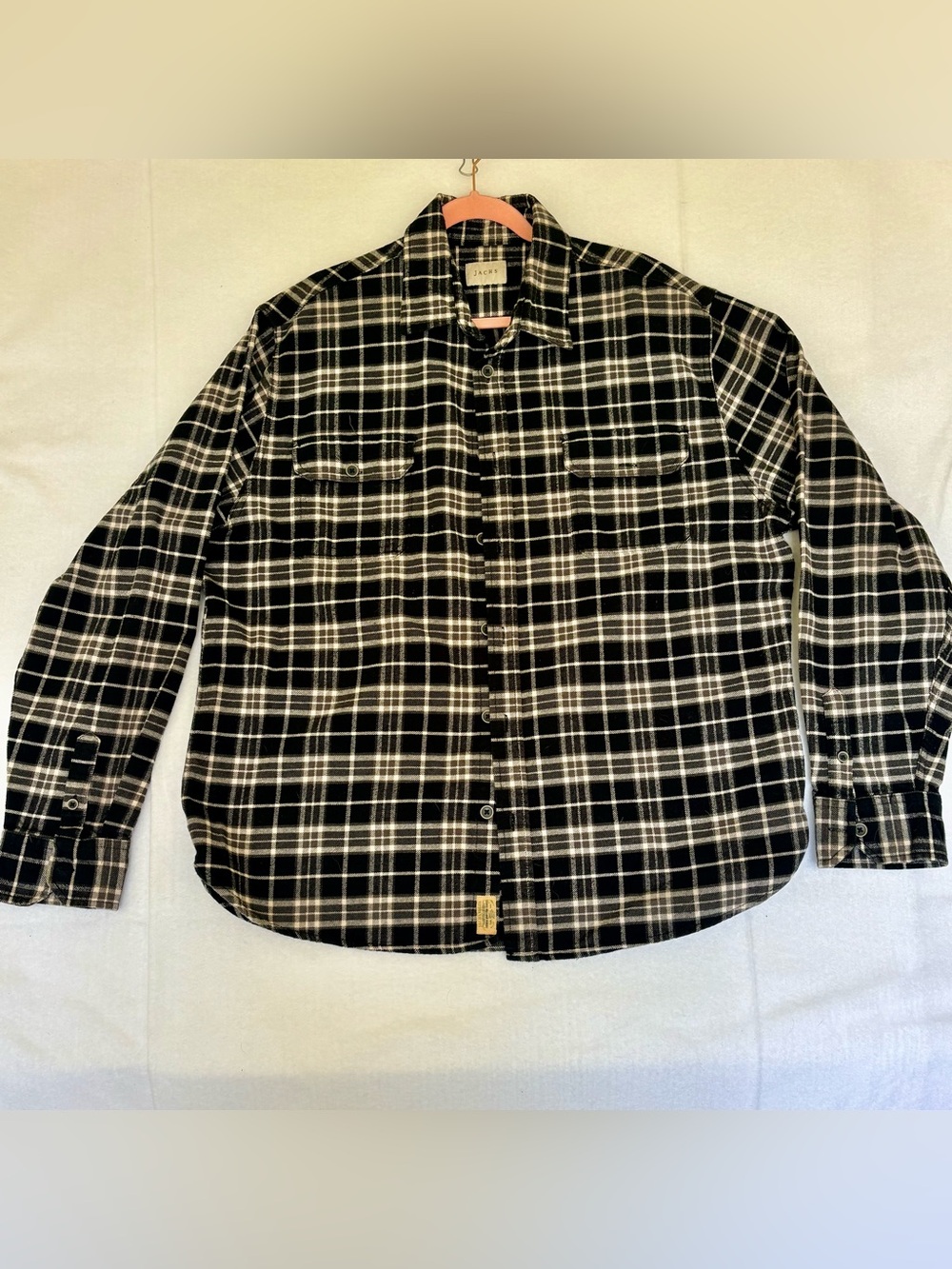 JACHS Flannel Men's 2XL Black & White Plaid Long Sleeve 100% Cotton Preowned